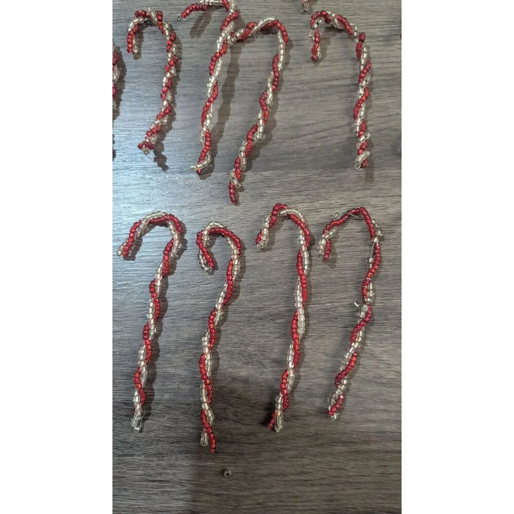 vintage Red & Clear Beaded Candy Cane Christmas Ornaments Set Of 20 Handcrafted‎